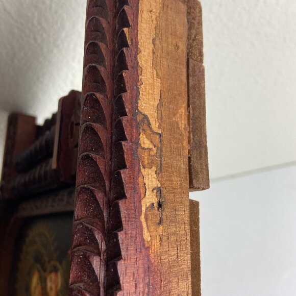 Vintage Religious Old Icona Virgin Mary & Baby Jesus Framed Picture - Picture 14 of 16